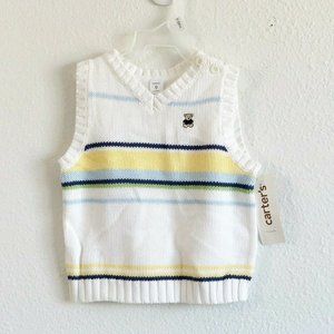 NWT Carter's 6 M V-neck Sweater Vest White Stripes